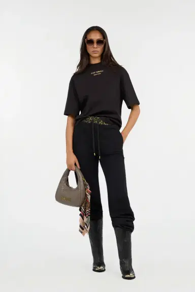 Roberto Cavalli Black Flared Trousers With Leopard Print Waistband | Thumbnail 6
