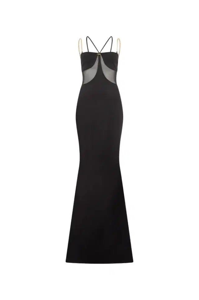 Roberto Cavalli Black Maxi Dress with Chain Straps