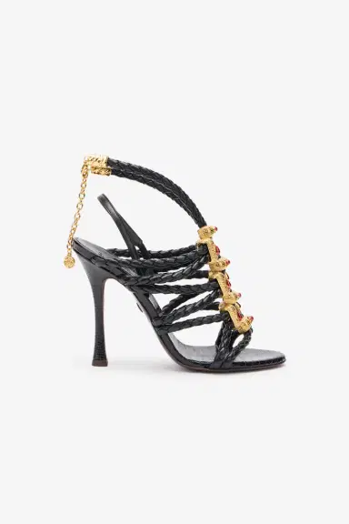 Roberto Cavalli Black Braided Jewelled Cage Sandal | Thumbnail 2