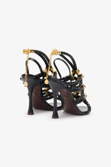 Roberto Cavalli Black Braided Jewelled Cage Sandal | Thumbnail 3