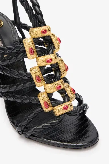 Roberto Cavalli Black Braided Jewelled Cage Sandal | Thumbnail 5