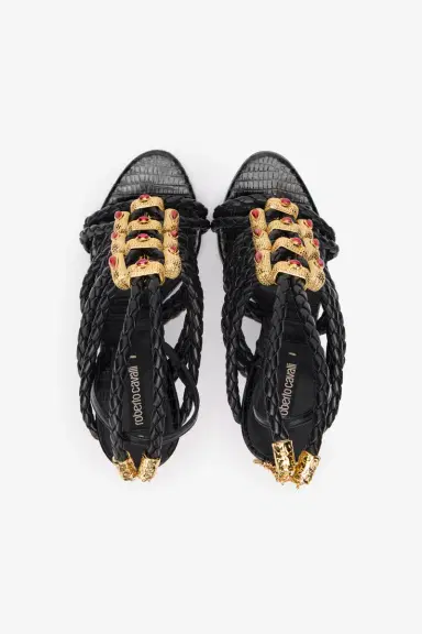 Roberto Cavalli Black Braided Jewelled Cage Sandal | Thumbnail 6