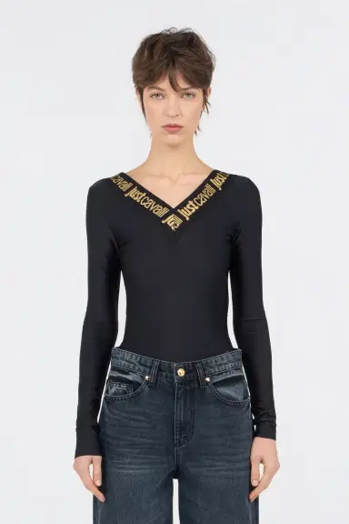 Roberto Cavalli Black Fitted Bodysuit with Logo | Thumbnail 2 Roberto Cavalli Black Fitted Bodysuit with Logo | Thumbnail 2