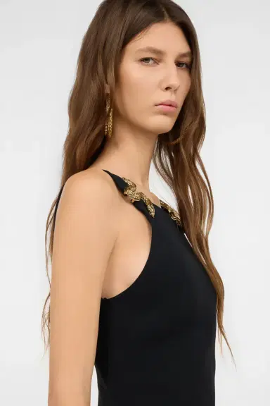 Roberto Cavalli Black Sheath Dress with Snake Detailing | Thumbnail 6