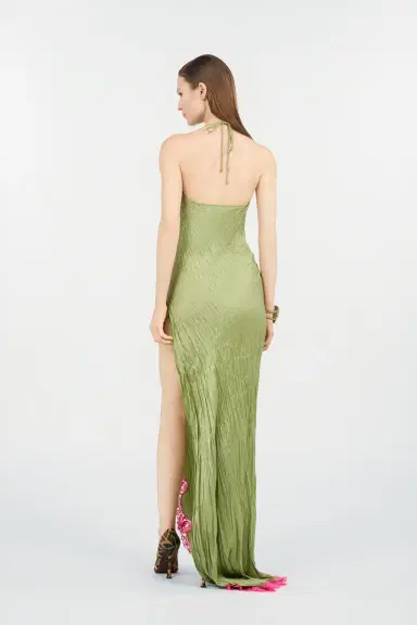 Roberto Cavalli Long Silk Dress with Lace Detail | Thumbnail 3