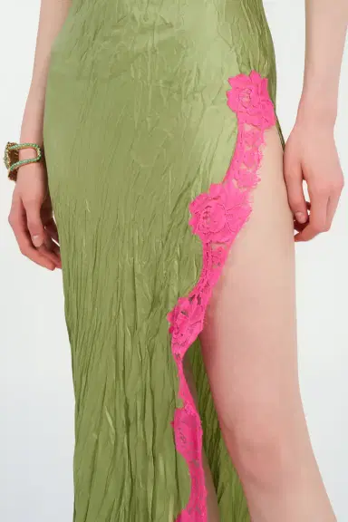Roberto Cavalli Long Silk Dress with Lace Detail | Thumbnail 5