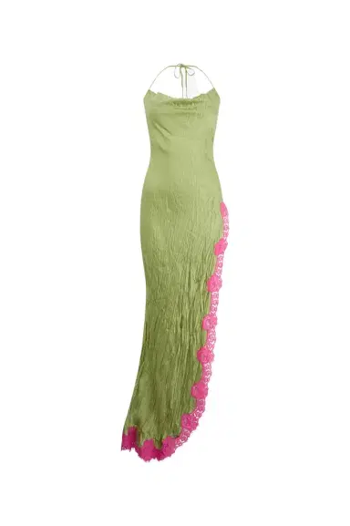 Roberto Cavalli Long Silk Dress with Lace Detail | Thumbnail 1