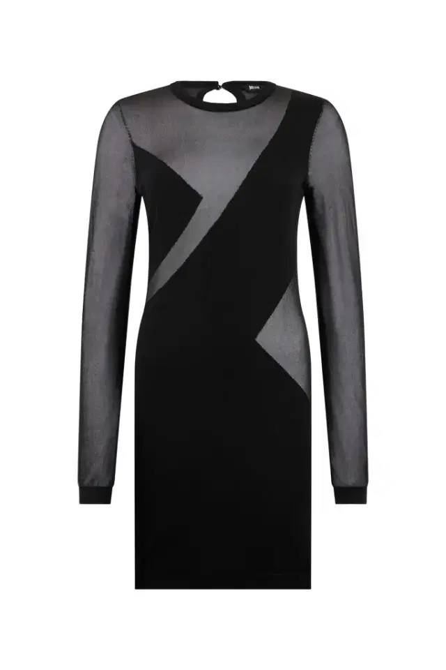 Roberto Cavalli Black Mini Dress With Sheer Inserts