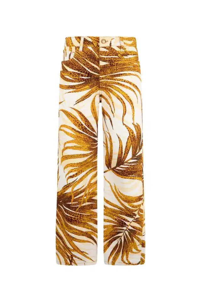 White Golden Palm Print Jeans