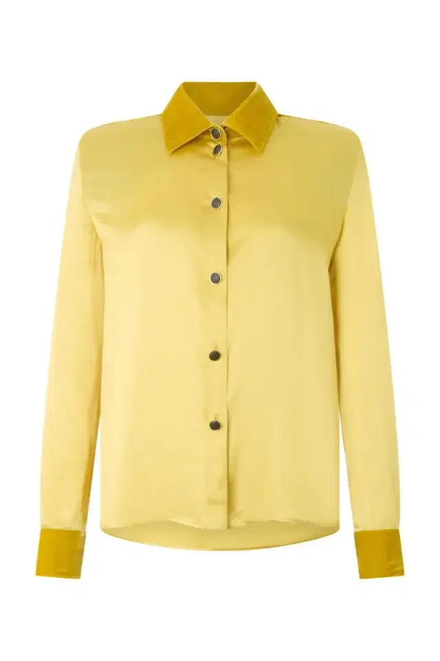 Roberto Cavalli Ochre Silk Shirt With Velvet Inserts