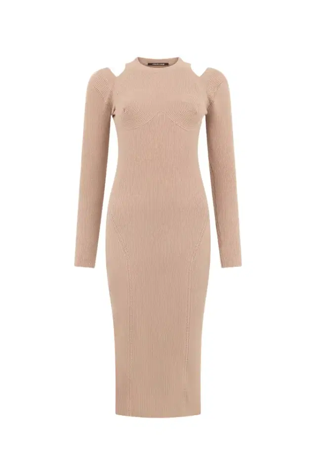 Roberto Cavalli Beige Cut-Out Ribbed Midi Dress