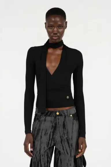 Roberto Cavalli Black Wrap-Over Sweater | Thumbnail 2