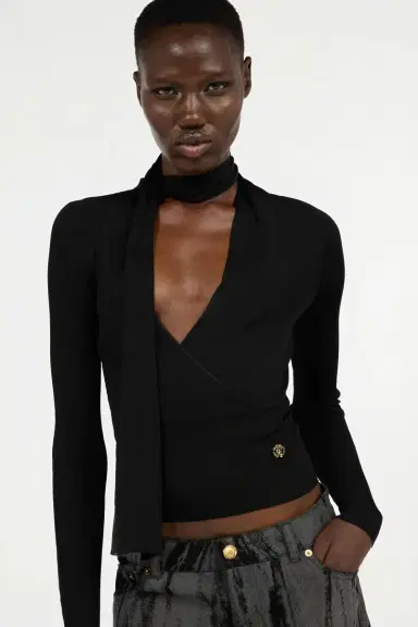 Roberto Cavalli Black Wrap-Over Sweater | Thumbnail 4