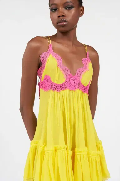 Roberto Cavalli Chiffon Dress with Lace Detail | Thumbnail 5