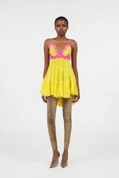 Roberto Cavalli Chiffon Dress with Lace Detail | Thumbnail 7