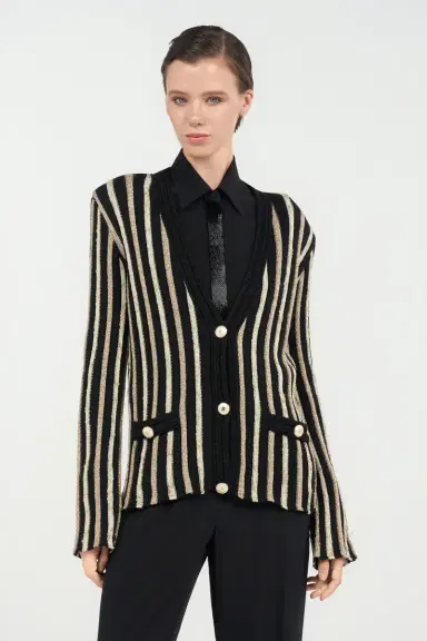 Roberto Cavalli Cardigan with Laminated Stripes | Thumbnail 2 Roberto Cavalli Cardigan with Laminated Stripes | Thumbnail 2