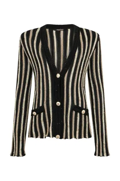 Roberto Cavalli Cardigan with Laminated Stripes | Thumbnail 1 Roberto Cavalli Cardigan with Laminated Stripes | Thumbnail 1