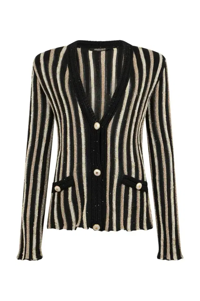 Roberto Cavalli Cardigan with Laminated Stripes