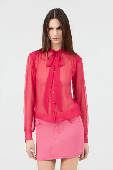 Roberto Cavalli Fuchsia Tie-Neck Shirt | Thumbnail 2