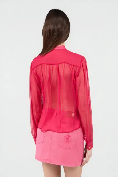 Roberto Cavalli Fuchsia Tie-Neck Shirt | Thumbnail 3