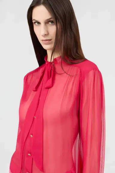 Roberto Cavalli Fuchsia Tie-Neck Shirt | Thumbnail 4