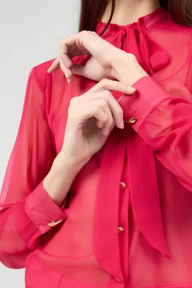 Roberto Cavalli Fuchsia Tie-Neck Shirt | Thumbnail 5