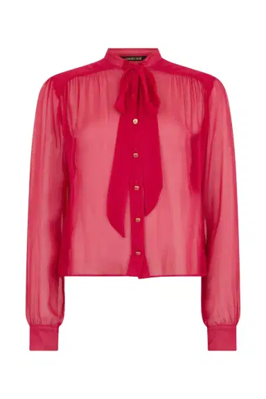 Roberto Cavalli Fuchsia Tie-Neck Shirt | Thumbnail 1