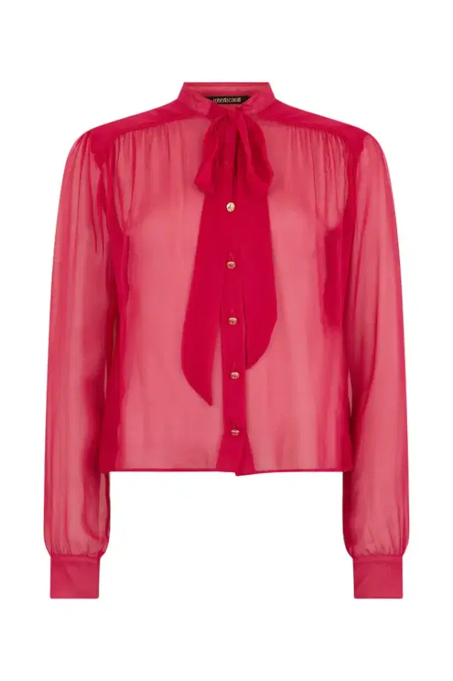 Roberto Cavalli Fuchsia Tie-Neck Shirt