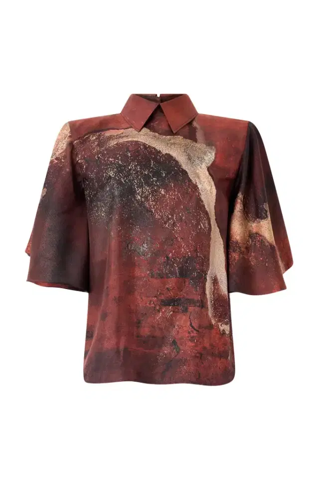 Roberto Cavalli Red Silk Shirt With Marble Print