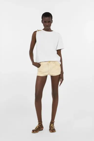 Roberto Cavalli White Micro Shorts with Gold Python Pattern | Thumbnail 7