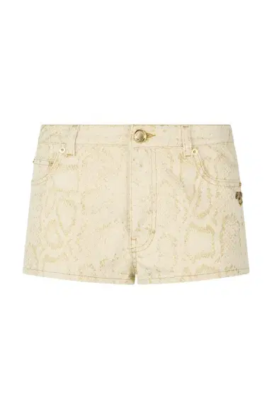 Roberto Cavalli White Micro Shorts with Gold Python Pattern | Thumbnail 1