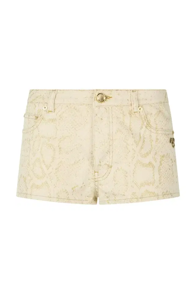 White Micro Shorts with Gold Python Pattern