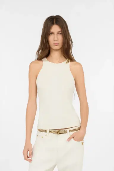 Roberto Cavalli White Sleeveless Top with Serpentine Print | Thumbnail 2