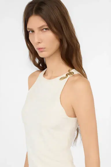 Roberto Cavalli White Sleeveless Top with Serpentine Print | Thumbnail 5