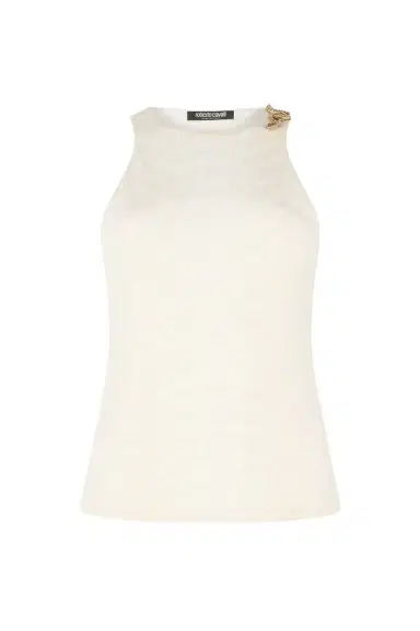 Roberto Cavalli White Sleeveless Top with Serpentine Print | Thumbnail 1