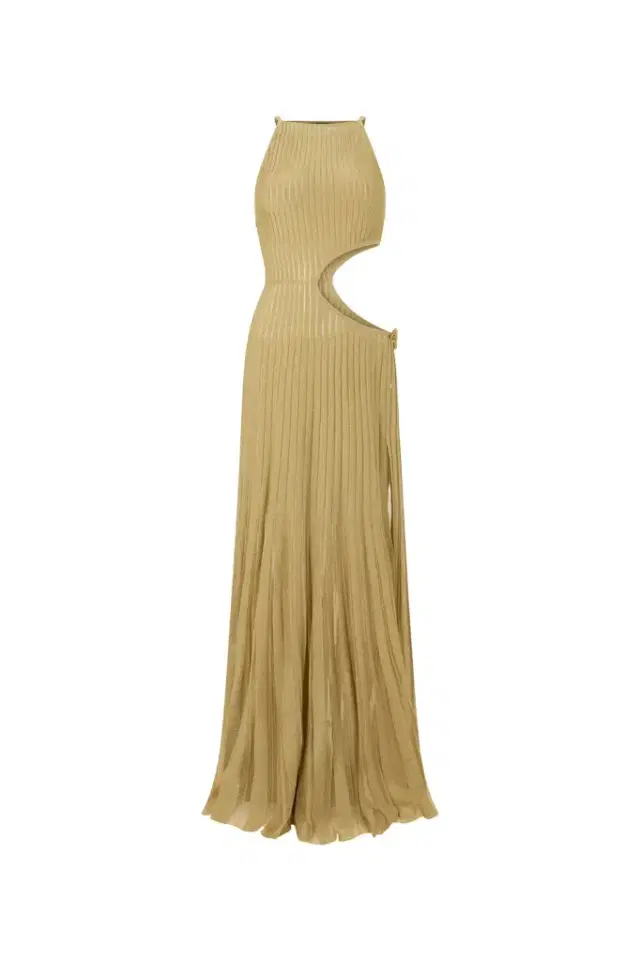 Long Sheer Gold Dress with Cut-Outs