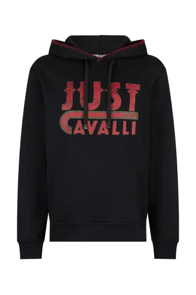 Roberto Cavalli Black Hoodie With Logo Print
