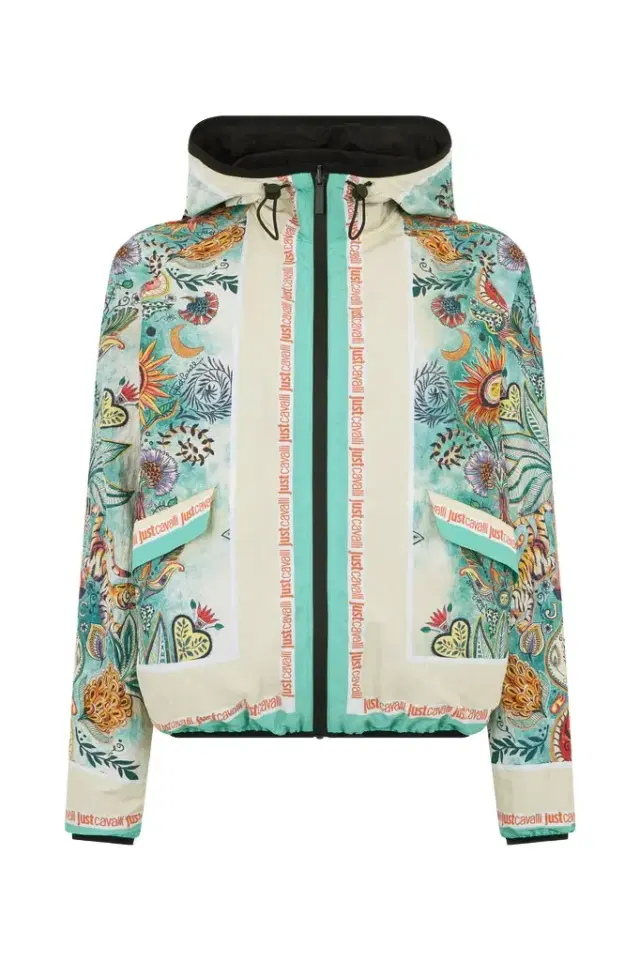 Roberto Cavalli Nylon Jacket with Tropical Garden Print