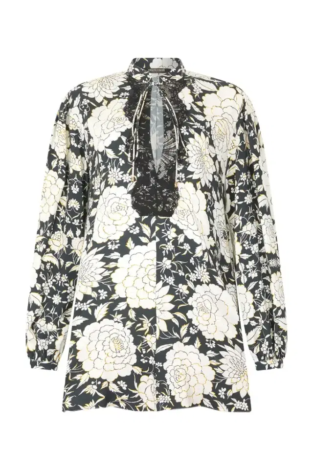 Roberto Cavalli Mini Dress With Floral Print And Lace