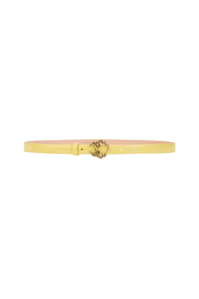 Roberto Cavalli Yellow Leather Belt With Snake Buckle