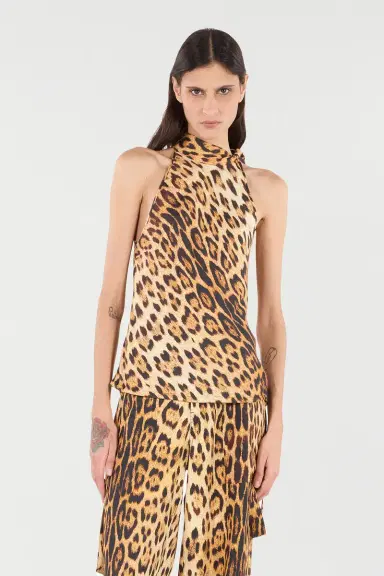 Roberto Cavalli Halterneck Top With Jaguar Skin Print | Thumbnail 2