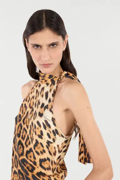 Roberto Cavalli Halterneck Top With Jaguar Skin Print | Thumbnail 5