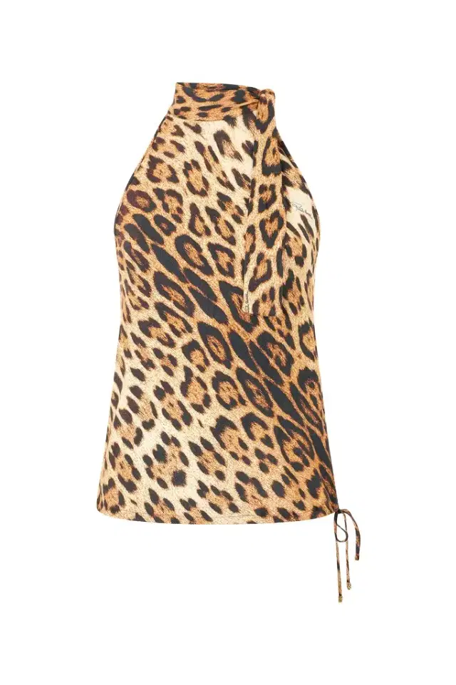 Roberto Cavalli Halterneck Top With Jaguar Skin Print