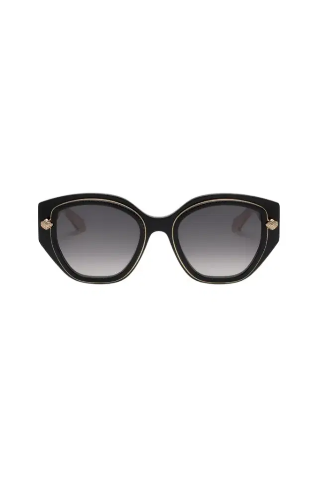 Wide and feminine front sunglasses with double ring decoration