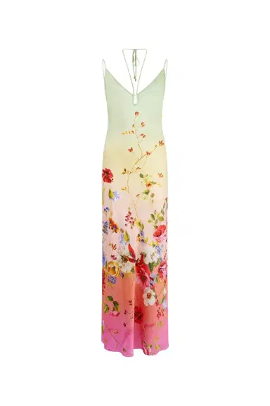 Roberto Cavalli Maxi Dress with Miami Flowers Print | Thumbnail 1
