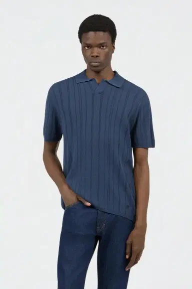 Roberto Cavalli Blue Ribbed Polo | Thumbnail 2