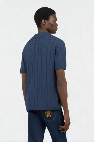 Roberto Cavalli Blue Ribbed Polo | Thumbnail 3