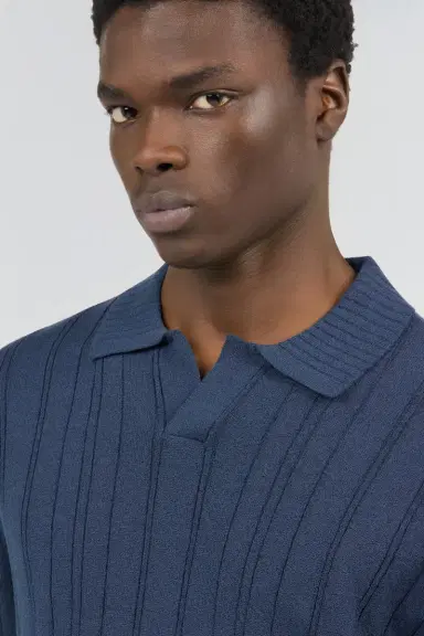 Roberto Cavalli Blue Ribbed Polo | Thumbnail 4