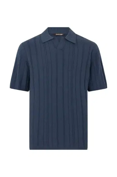 Roberto Cavalli Blue Ribbed Polo | Thumbnail 1