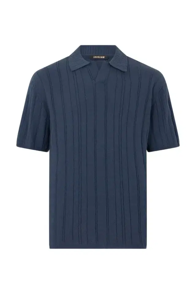 Roberto Cavalli Blue Ribbed Polo